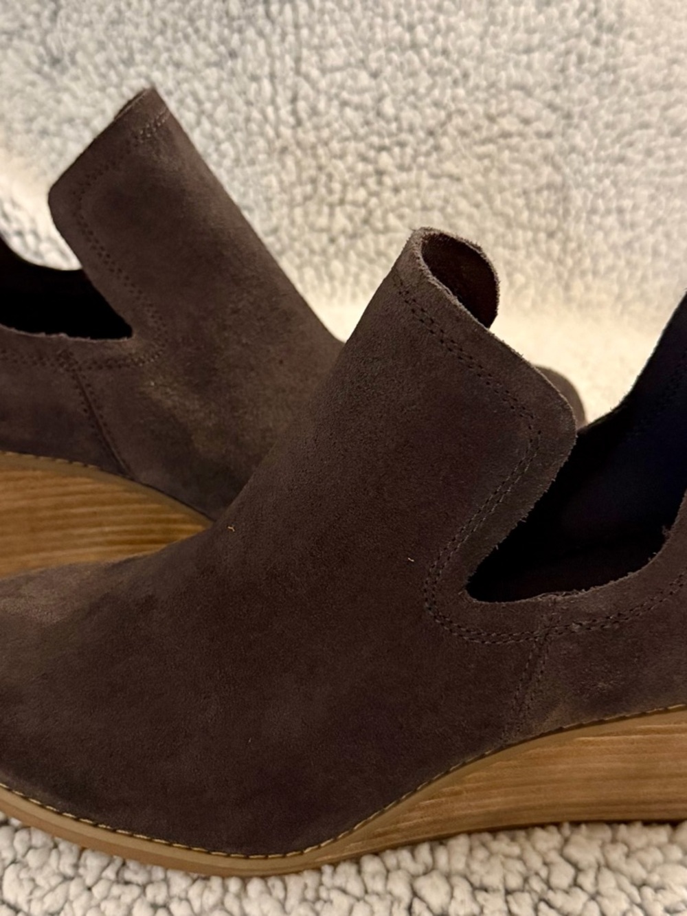 Tom’s Women’s Suede Wedge Slip-On Bootie in Dark Grey